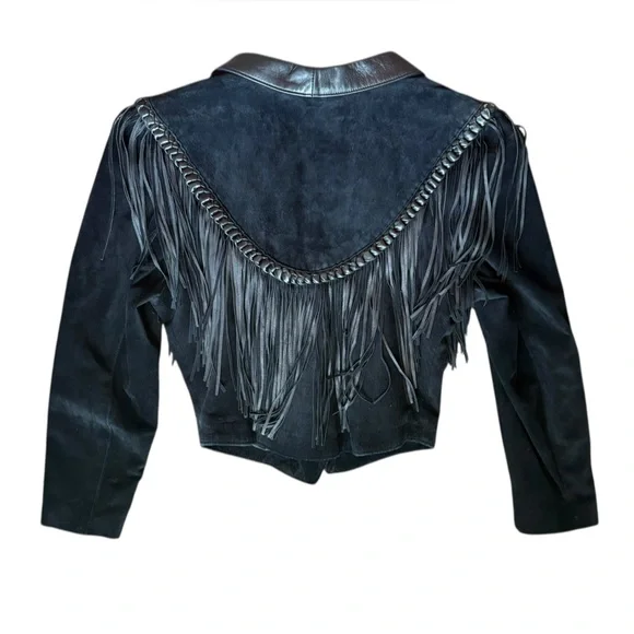 Cache Fringe Suede black Leather
 Jacket size 8. - Picture 3 of 8